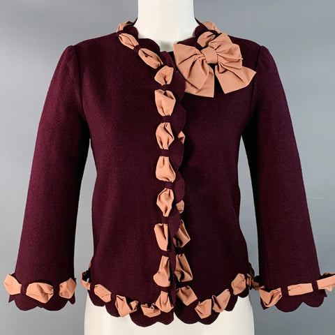 MOSCHINO Size 8 Pink Maroon Wool Blend Woven Bow Snaps Jacket Blazer