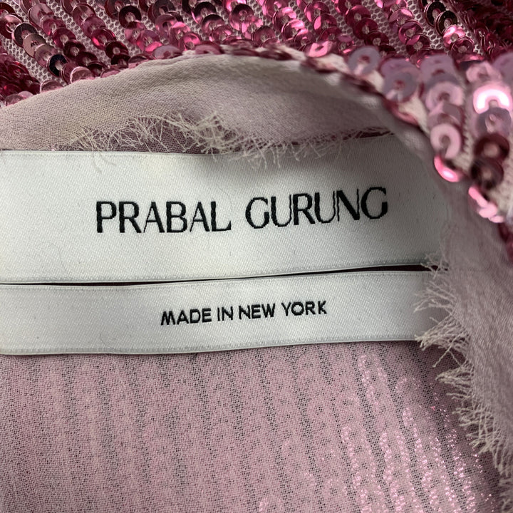 PRABAL GURUNG Size 0 Pink Polyester Sequined Raw Edge Dress Top
