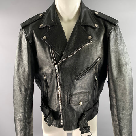UNIK Size 42 Black Leather Moto Racer Jacket