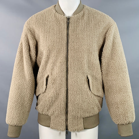HELMUT LANG Size S Grey Textured Polyester Faux Fur Zip Up Bomber Jacket