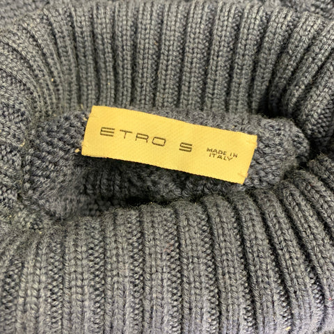 ETRO Size S Navy Cable Knit Wool Blend Turtleneck Sweater