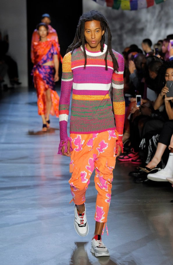 PRABAL GURUNG SS19 Runway Size M Orange Pink Cotton Blend Drop Crotch Cargo Casual Pants