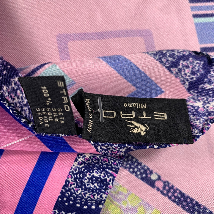 ETRO Pink Blue Mixed Pattern Silk Pocket Square