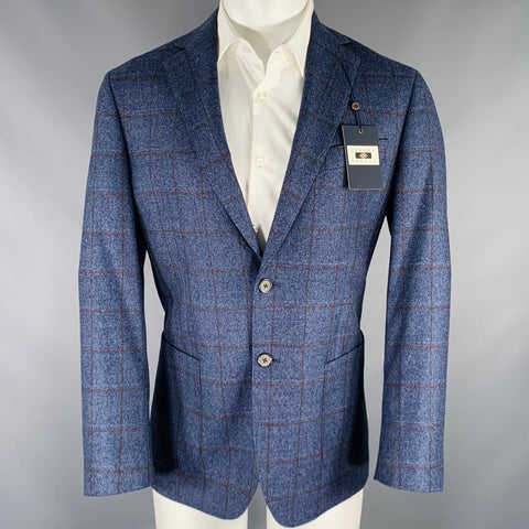 JOSEPH ABBOUD Size 40 Blue Brown Window Pane Wool Sport Coat