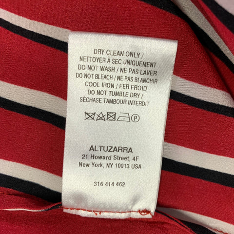 ALTUZARRA Size 0 Red Black White Silk Stripe Hidden Buttons Casual Top