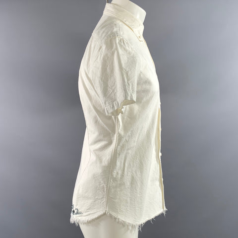 KOLOR Size L White Silver Zari Cotton Button Down Short Sleeve Shirt
