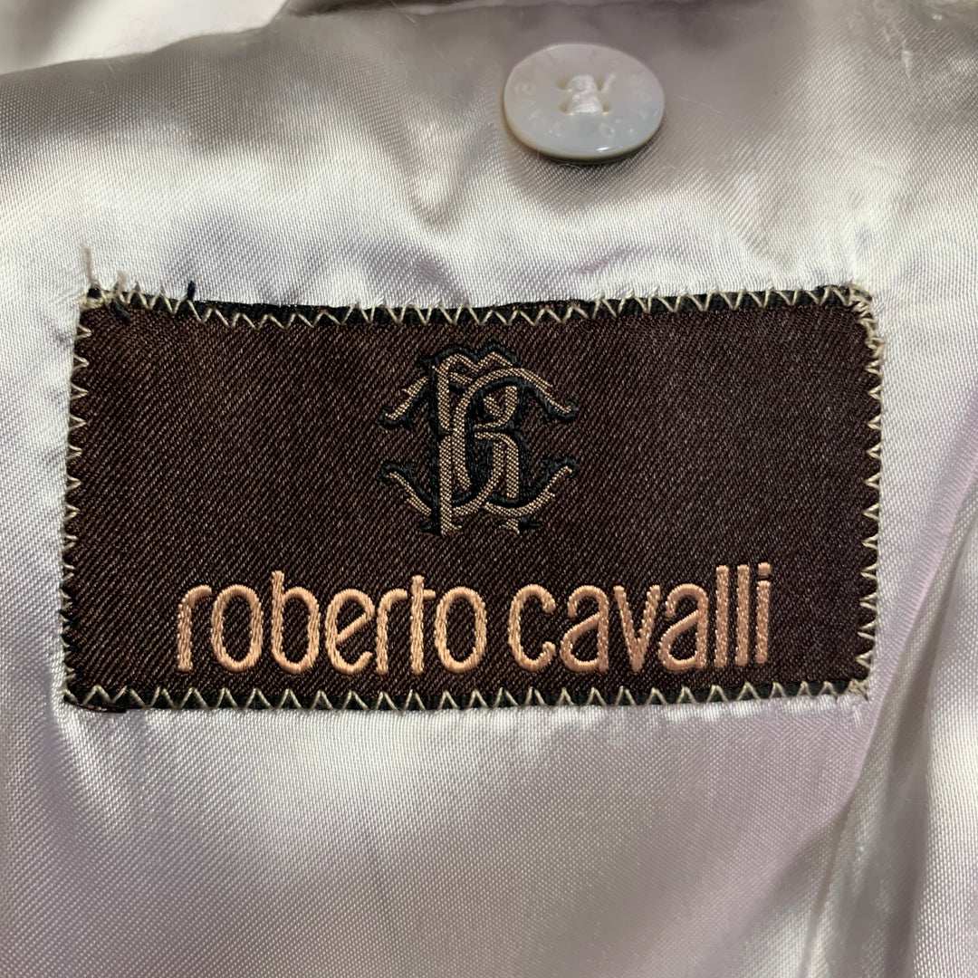 ROBERTO CAVALLI Size 44 Cream Silver Geometric Cotton Blend Jacquard Sport Coat