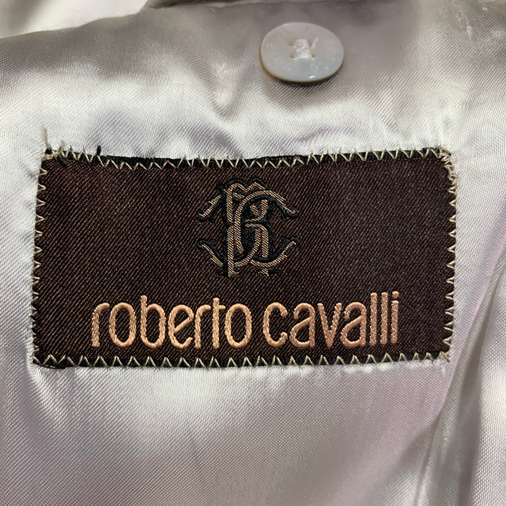 ROBERTO CAVALLI Size 44 Cream Silver Geometric Cotton Blend Jacquard Sport Coat