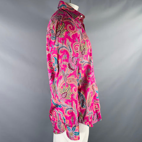 ETRO Size L Magenta Multi Color Paisley Cotton Button Up Long Sleeve Shirt