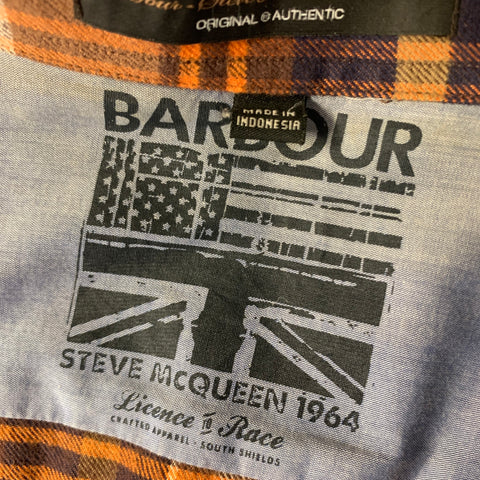 BARBOUR Size L Orange Navy Plaid Cotton Pointed Collar Long Sleeve Shirt