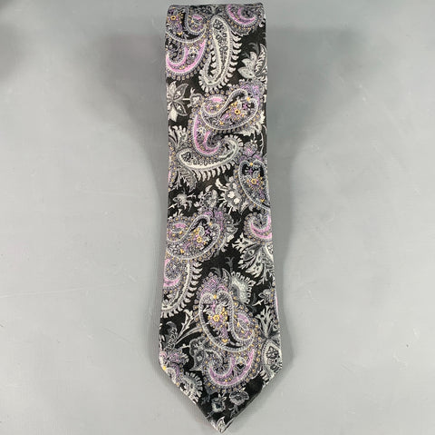 ROBERT TALBOTT Black Grey Purple Paisley Silk Tie