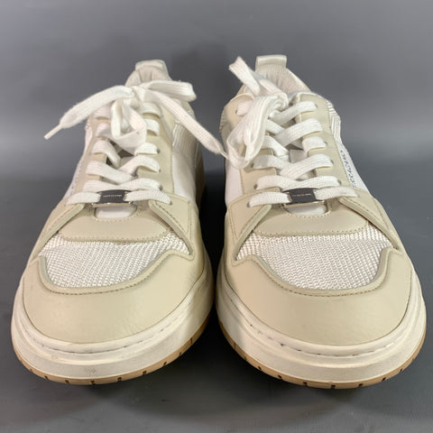SALVATORE FERRAGAMO Size 12 White Beige Leather Lace Up Sneakers