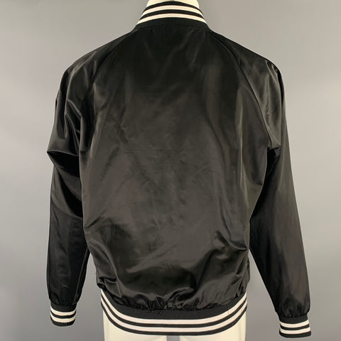 BARNEYS NEW YORK Size L Black Embroidery Polyester Bomber Jacket