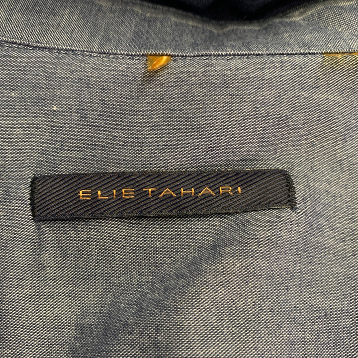 ELIE TAHARI Size M Blue Navy Color Block Cotton One pocket Long Sleeve Shirt