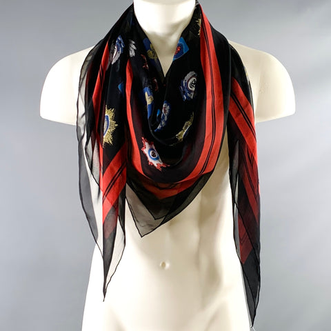 ALEXANDER MCQUEEN Size L Black Red Crest Skull Square Scarf