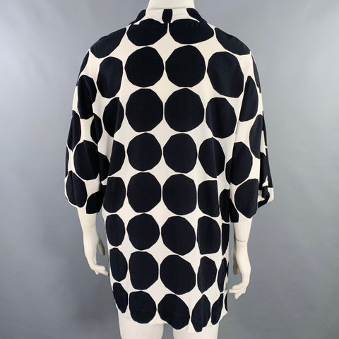 MARIMEKKO Size L Black Cream Dots V-Neck Blouse