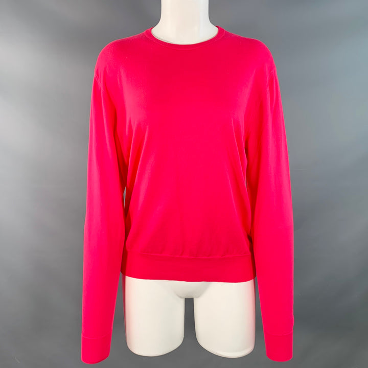 RALPH LAUREN COLLECTION Size M Fuchsia Pink Cotton Crew Neck Pullover