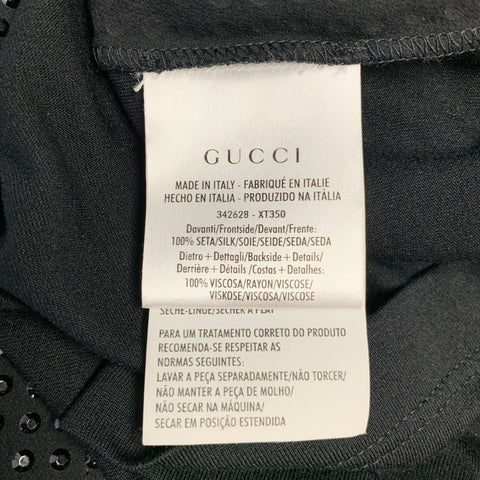 GUCCI Size L Black Studded Silk Dolman Sleeves Crew Neck T-shirt