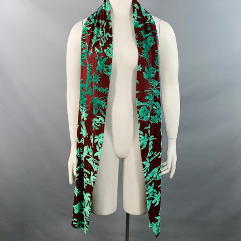 JEAN PAUL GAULTIER Vintage SS96 CYBERBABA Size 12 Burgundy Green Rayon Burnout Open Front Scarf Coat