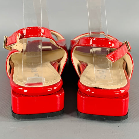 RON WHITE Size 6.5 Red Patent Leather Slingback Sandals