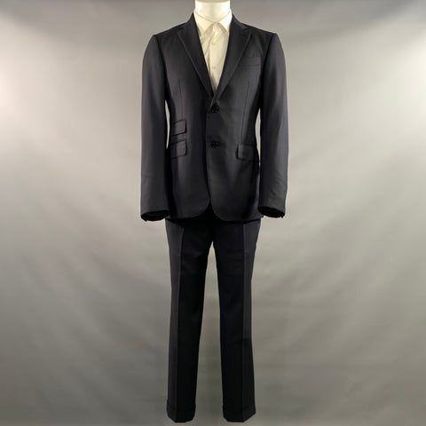 ERMENEGILDO ZEGNA Chest Size 40 Navy Solid Wool Notch Lapel 32 34 Suit