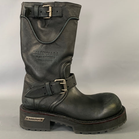 BALENCIAGA Size 8 Black Leather Motorcycle Boots