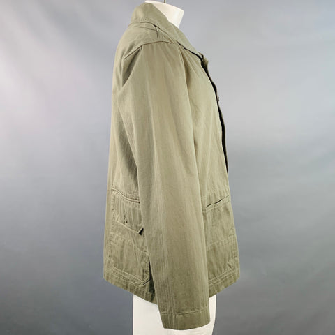 ENGINEERED GARMENTS Size L Olive Cotton Herringbone Shawl Collar Jacket