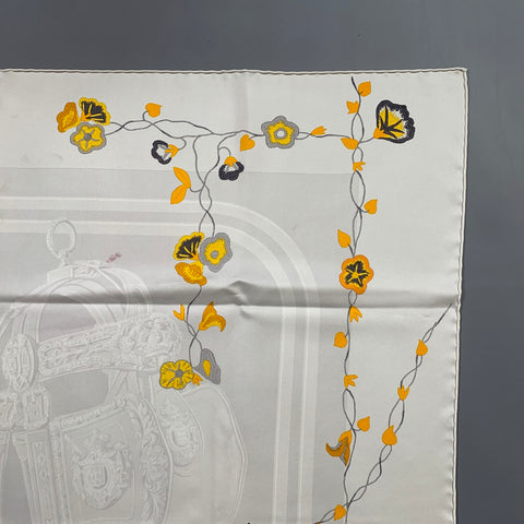 HERMES Ivory Yellow Orange Print Silk Scarves