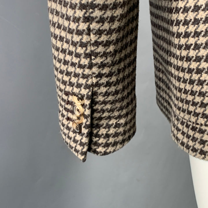 BALLY Size 40 Brown Taupe Houndstooth Wool Blend Notch Lapel Sport Coat