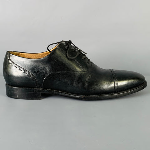 KITON Size 8.5 Black Leather Oxford Lace Up Shoes