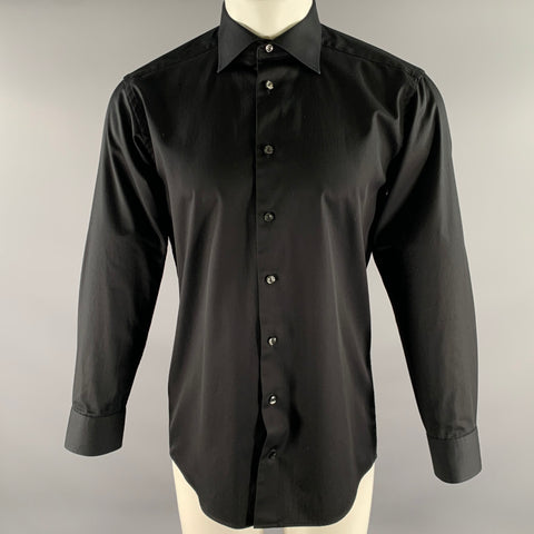 ETON Size M Black Solid Cotton Spread Collar Long Sleeve Shirt