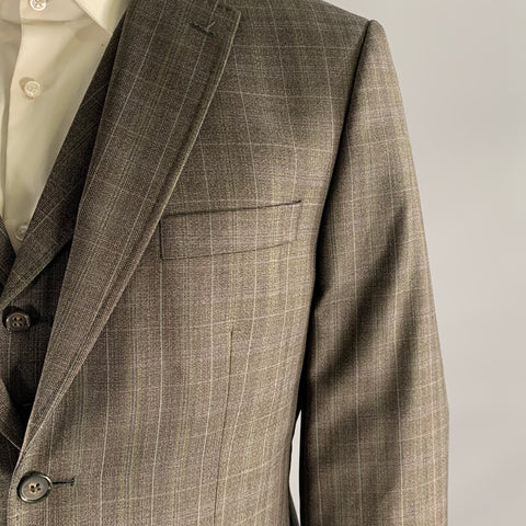 TED BAKER Chest Size 40 Grey Light Blue Tartan Wool Notch Lapel 34 31 Suit