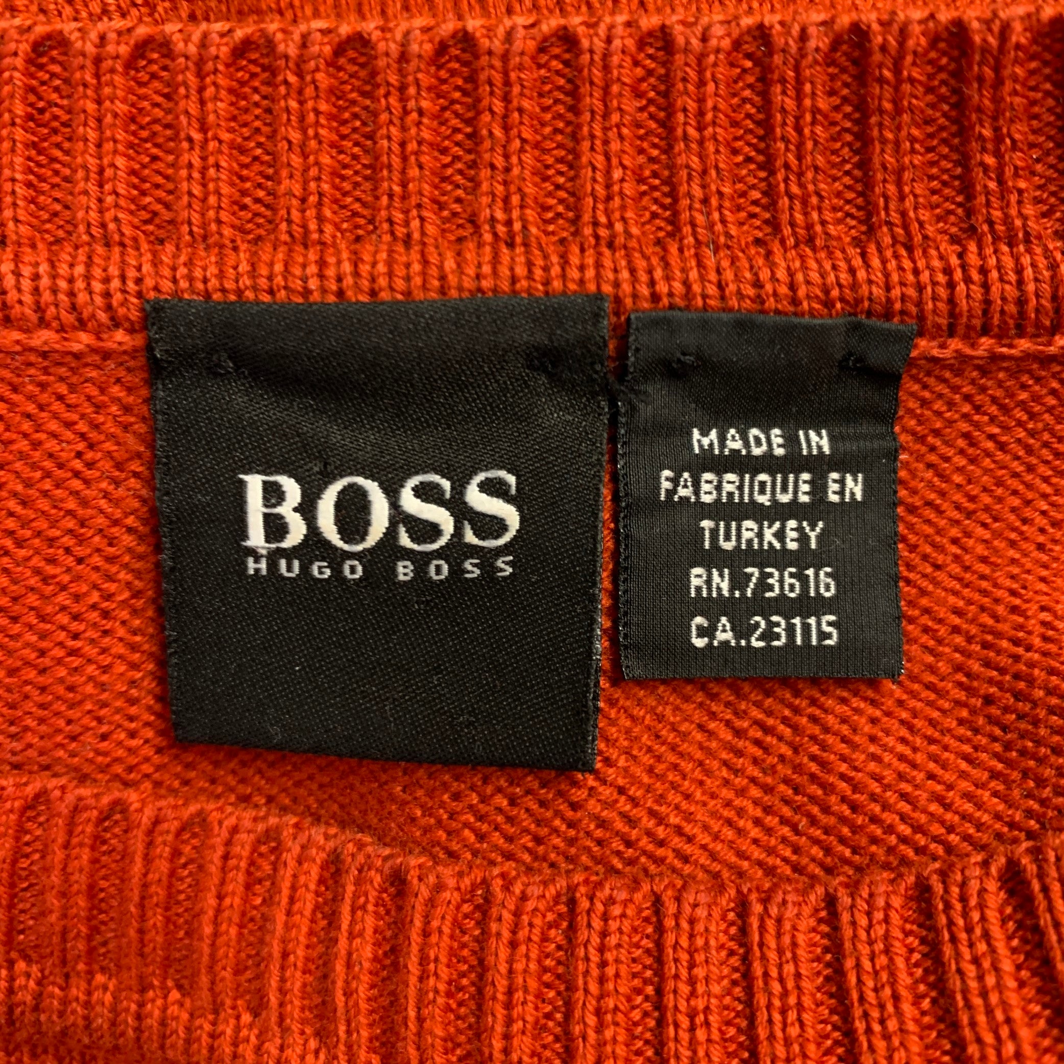 HUGO BOSS Size 48 Beige Brick Color Block Cotton Crew Neck Pullover Sui Generis Designer Consignment