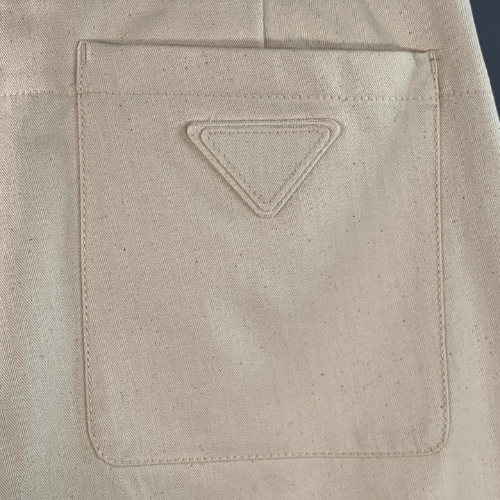 PRADA Size 36 Beige Cotton Herringbone Tapered Elastic Cuffs Zip Fly Casual Pants