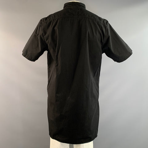 OUR LEGACY Size L Black Patchwork Cotton Tunic Short Sleeve Shirt
