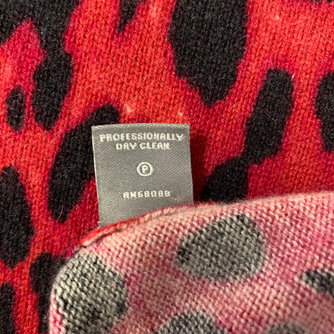 NEIMAN MARCUS Size L Red Black Cashmere Leopard Pullover Womens