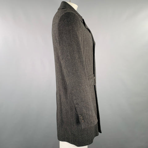 MARNI Size 42 Black Grey Herringbone Wool Double Breasted Coat