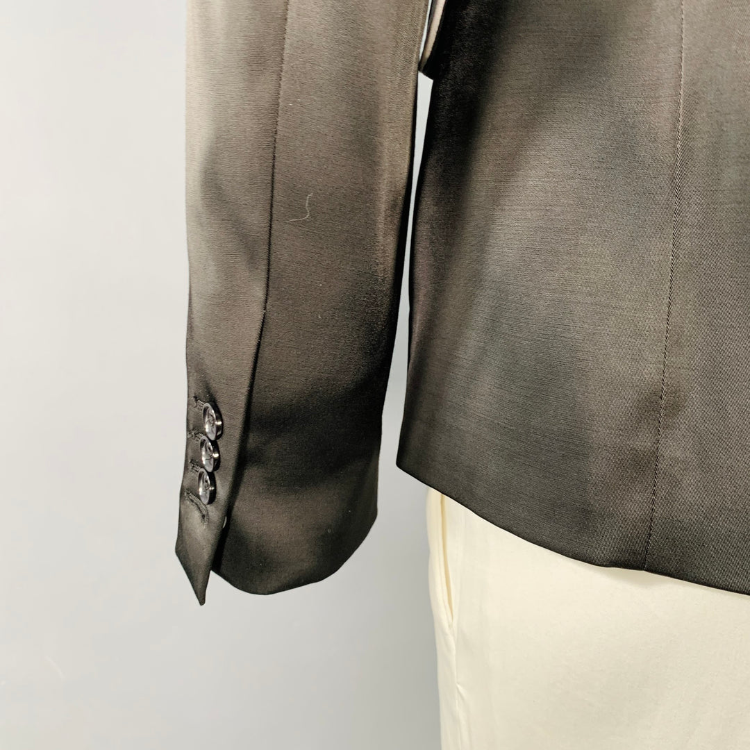 RAF SIMONS Size L Black White Satin Wool Acrylic Peak Lapel Contrast Trim Sport Coat
