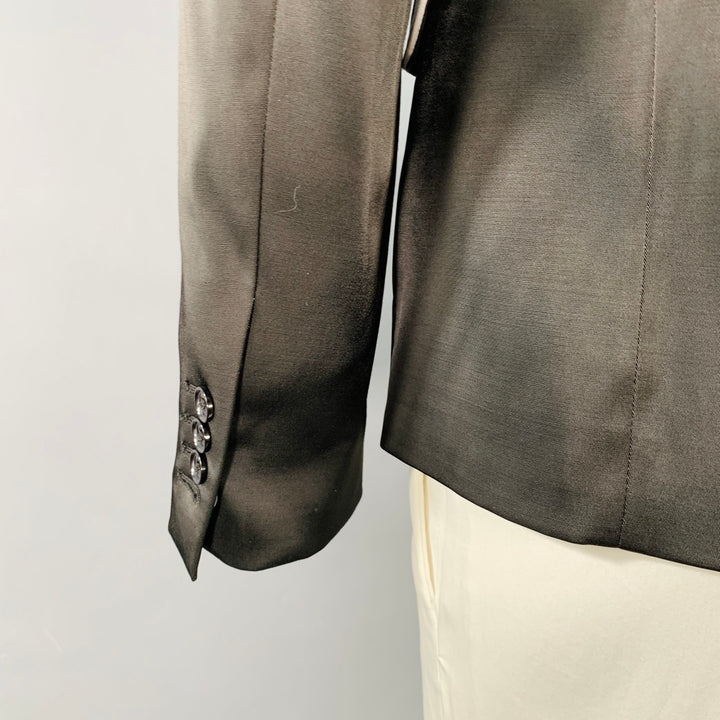 RAF SIMONS Size L Black White Satin Wool Acrylic Peak Lapel Contrast Trim Sport Coat