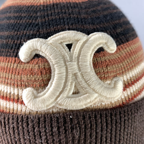 CELINE Size One Size Brown Tan Stripe Wool Hats