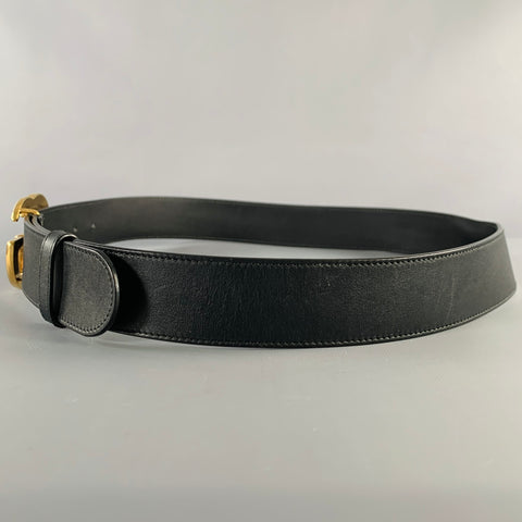GUCCI Size 38 GG Marmont Black Gold Leather Belt