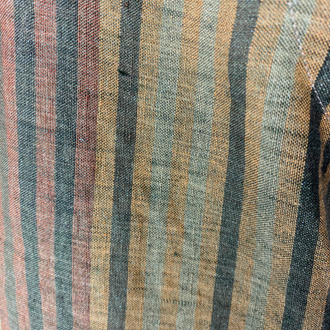 ETRO Size XL Burgundy Green Stripe Linen Oversized Long Sleeve Shirt