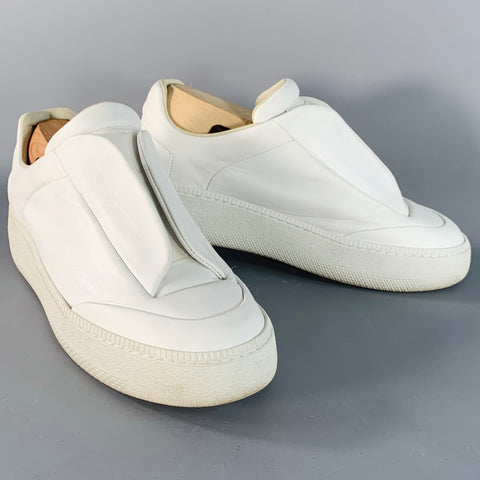 MAISON MARGIELA Size 8 White Leather Elastic Slip On Sneakers