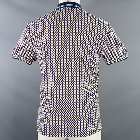 VALENTINO Size M Navy White Monogram Cotton Pique Buttoned Polo