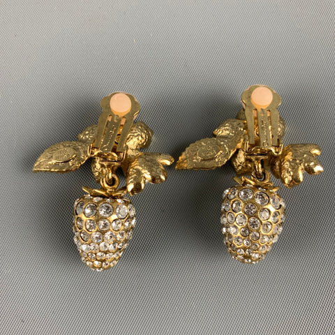 OSCAR DE LA RENTA Gold Floral Rhinestones Clip-On Earrings