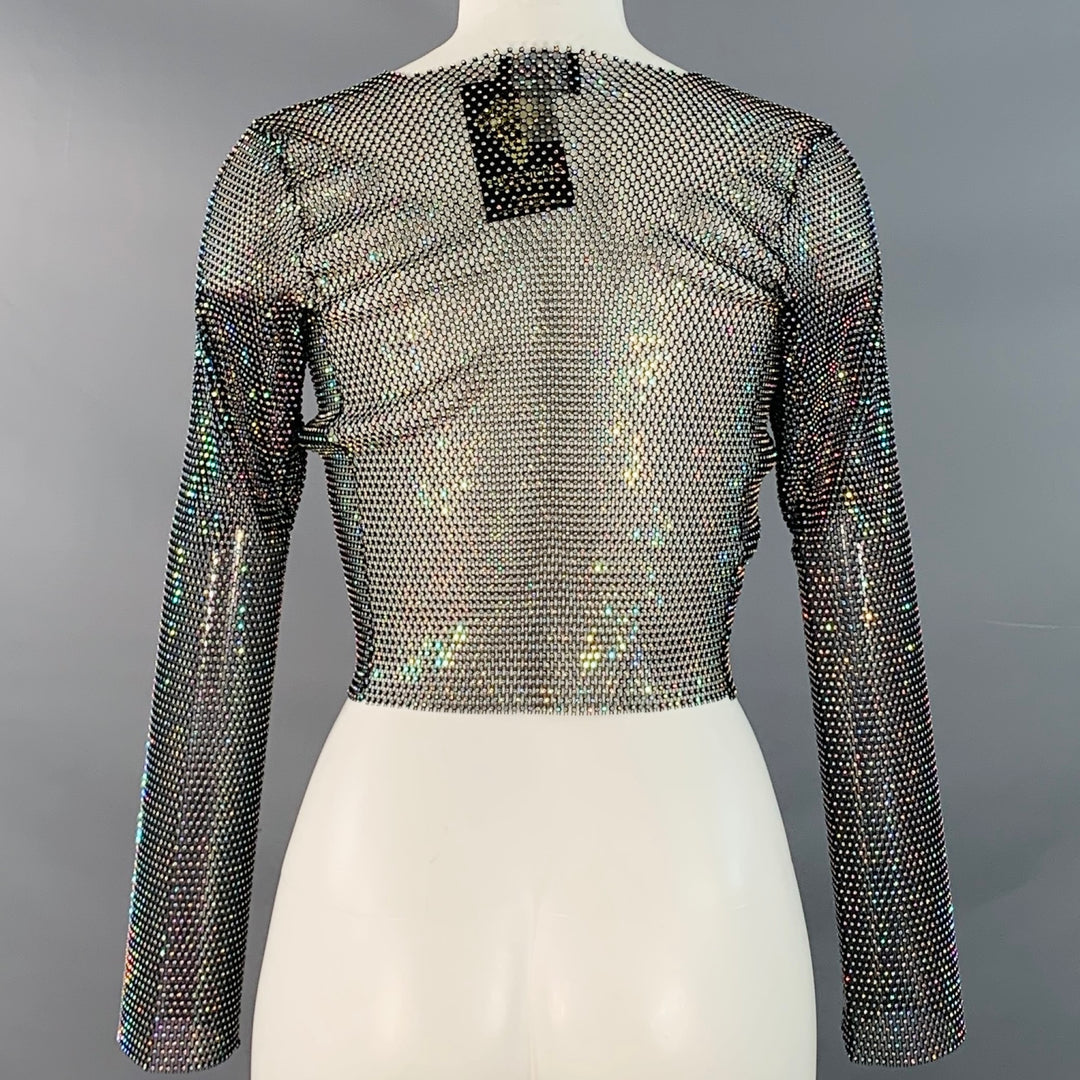 SANTA BRANDS Size XS/S Black Silver Polyester Blend Rhinestones Mesh Crop Casual Top