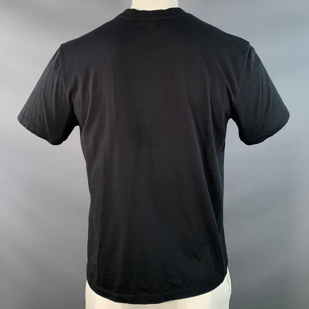 AMI by ALEXANDRE MATTIUSSI Size XL Black Red Heart Logo Cotton Crew Neck T-shirt