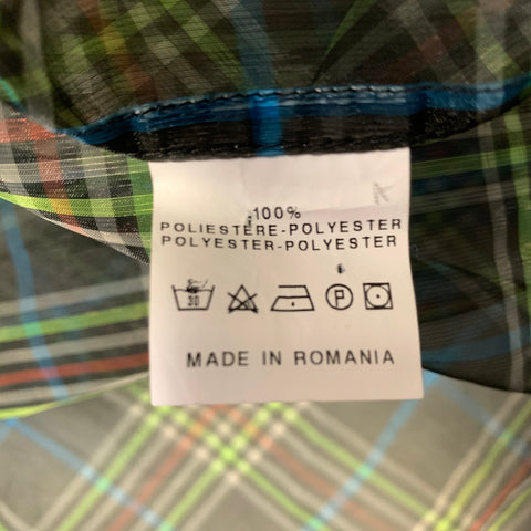 RAF SIMONS Size XS Navy Green Plaid Polyester Oversized Short Sleeve Shirt