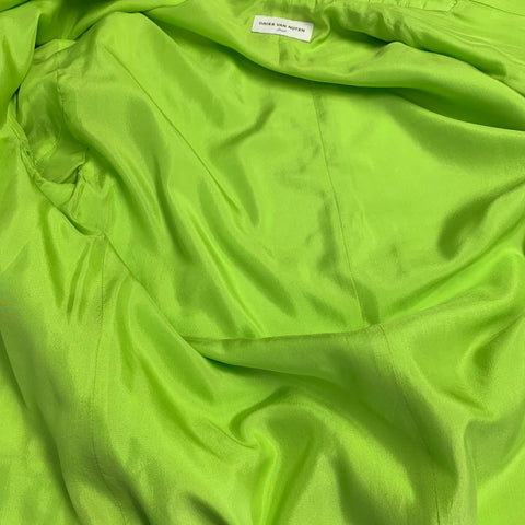 DRIES VAN NOTEN Size S Neon Green Silk Cotton Notch Lapel Suit