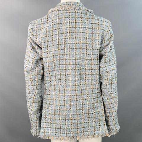TOCCIN(NY) Size XL Blue Khaki White Tweed Sequined Raw Edge Jacket